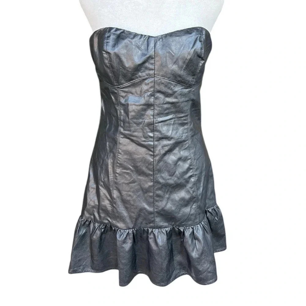 Cotton Candy LA Black Vegan Leather Fit and Flare Dress Size S